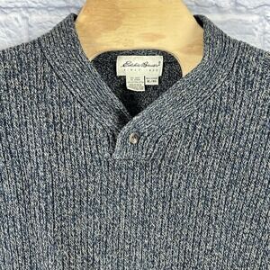 Vintage Eddie Bauer Men Heather Speckled Heavy Cotton‎ Ribbed Henley Sweater XL